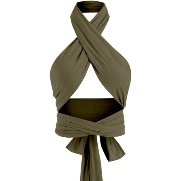 Women’s Ribbed Halter Crop Top with Lace-up and Wrap Features - Picture 5 of 6